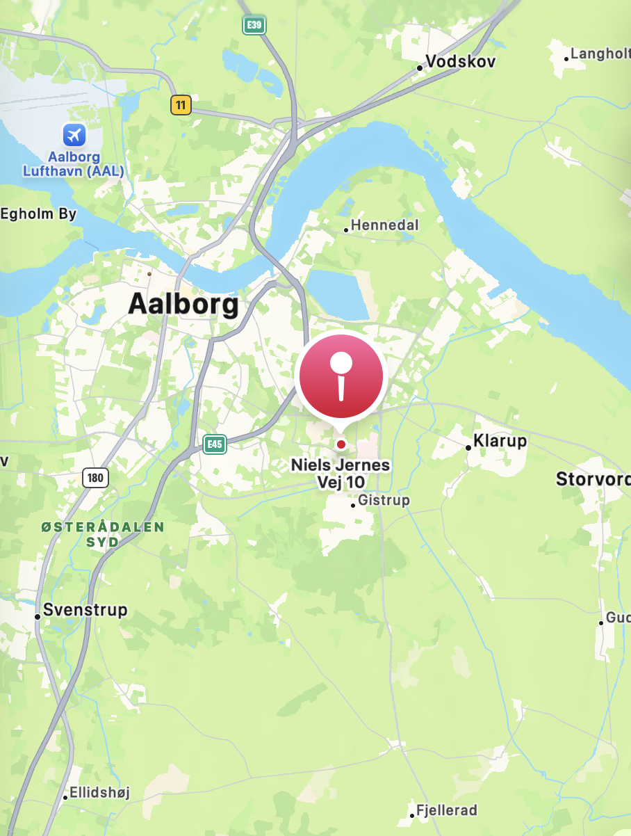 Kort over ScaleHubs adresse på Niels Jernes Vej 10 i Aalborg